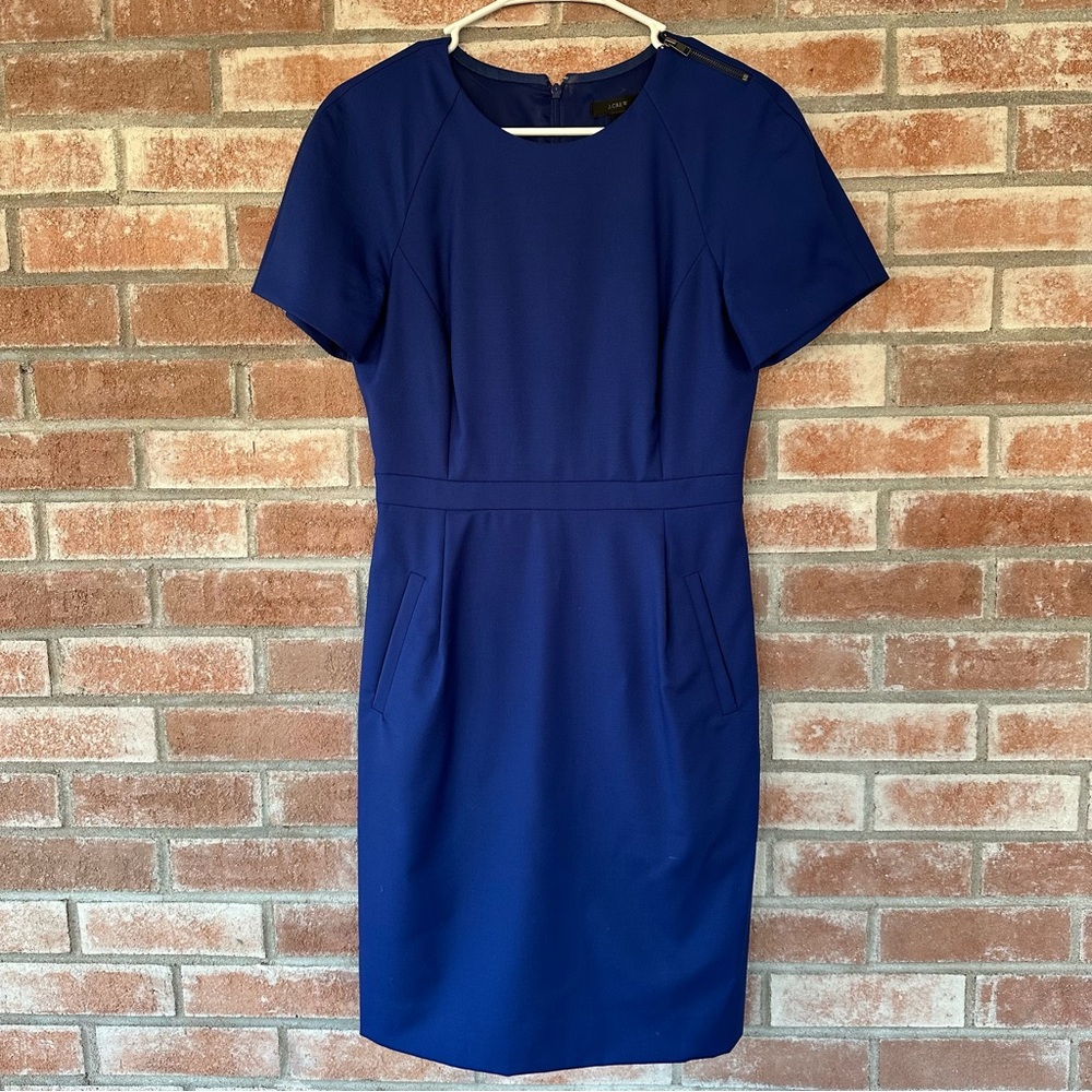 J. Crew 100% Wool Sheath Pencil Dress Women’s 4 Blue Office Knee Length Corpcore